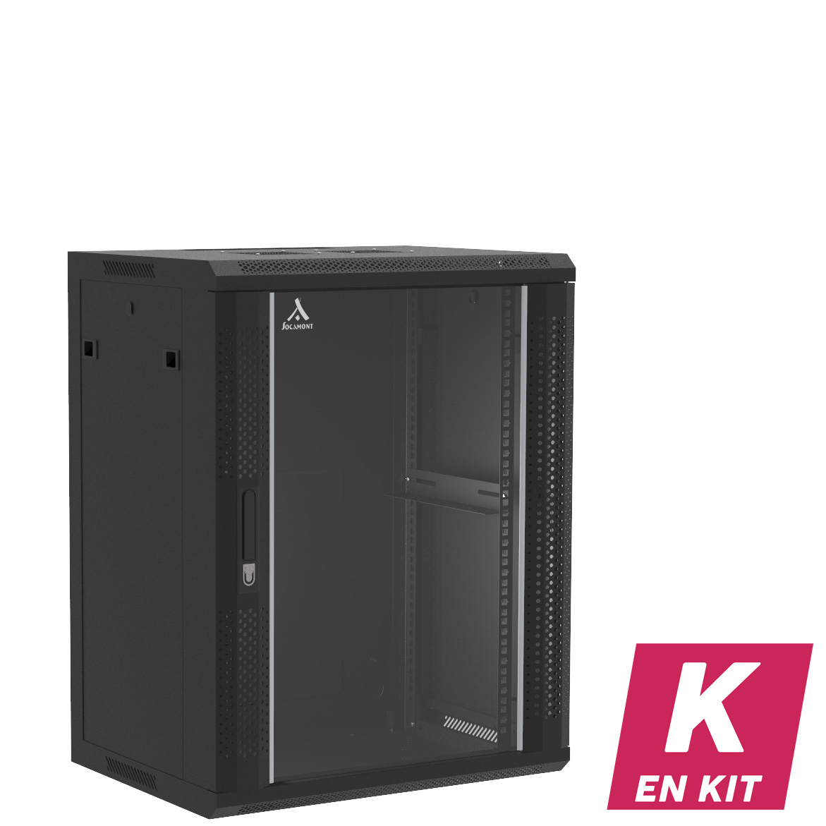 Socamont - Coffret Réseau Ligne 100 - 19'' - 15U - H769xL600xP450 - Noir - En Kit - Porte Verre (réf. 11564KSV) - photo 1