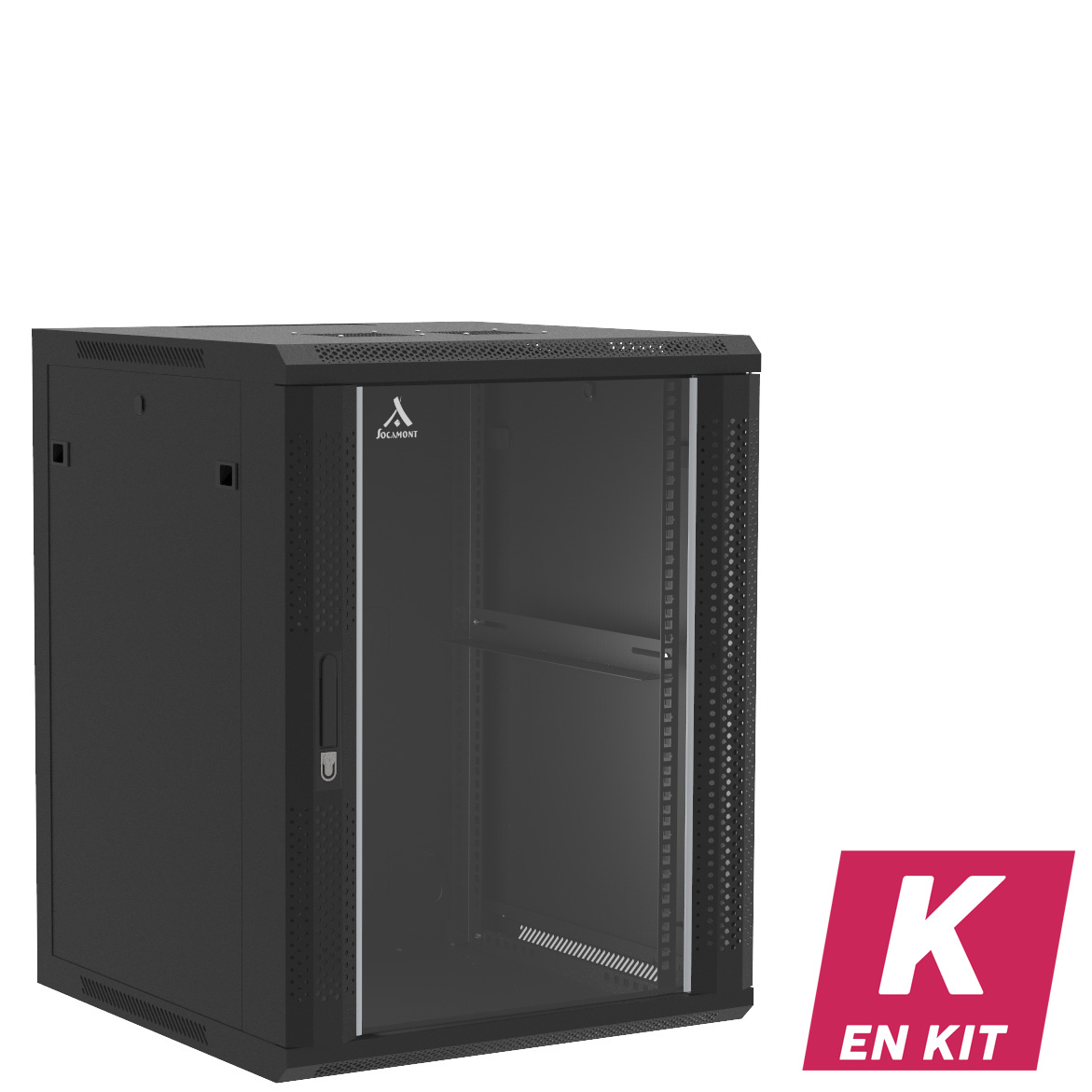 Socamont - Coffret Réseau Ligne 100 - 19'' - 15U - H769xL600xP600 - Noir - En Kit - Porte Verre (réf. 11566KSV) - photo 1