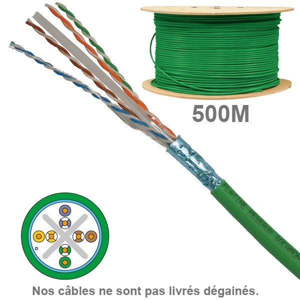 Socamont - Câble réseau - Cat 6 - FUTP - Touret de 500M - Paires 1x4 - LSOH Dca - Vert (PRIX AU M) (réf. 6700)