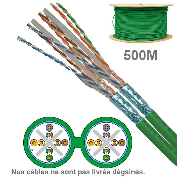 Socamont - Câble réseau - Cat 6 - FUTP - Touret de 500M - Paires 2x4 - LSOH Dca - Vert (PRIX AU M) (réf. 6701)