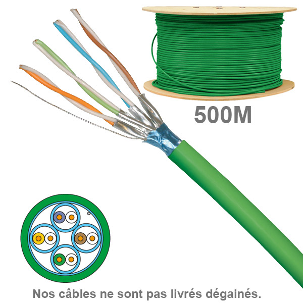 Socamont - Câble réseau - Cat 6A - FFTP - Touret de 500M - Paires 1x4 - LSOH Dca - Vert (PRIX AU M) (réf. 6710)
