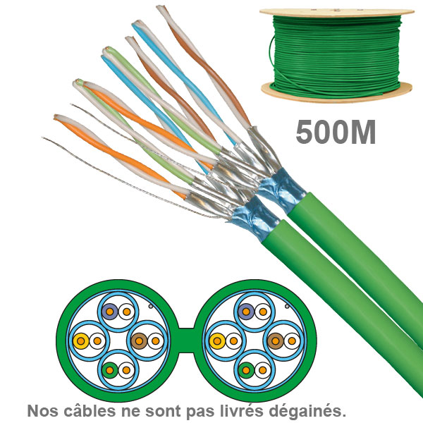 Socamont - Câble réseau - Cat 6A - FFTP - Touret de 500M - Paires 2x4 - LSOH Dca - Vert (PRIX AU M) (réf. 6711)