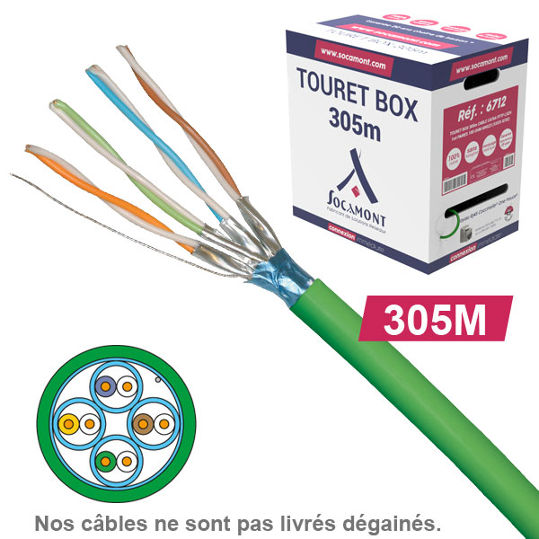 Socamont - Câble réseau - Cat 6A - FFTP - Touret Box de 305M - Paires 1x4 - LSOH Dca - Vert (réf. 6712) - photo 1