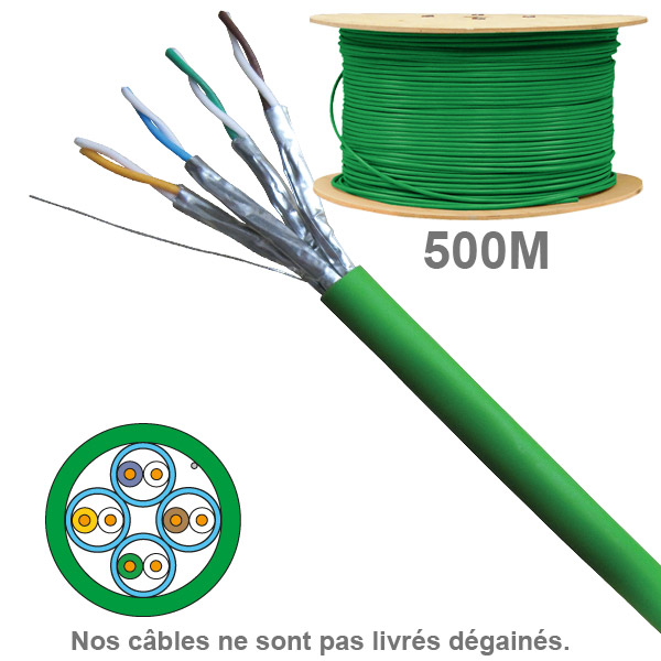Socamont - Câble réseau - Cat 6A - UFTP - Touret de 500M - Paires 1x4 - LSOH Dca - Vert (PRIX AU M) (réf. 6720)
