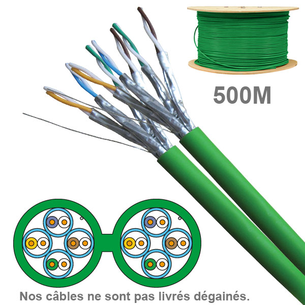 Socamont - Câble réseau - Cat 6A - UFTP - Touret de 500M - Paires 2x4 - LSOH Dca - Vert (PRIX AU M) (réf. 6721)