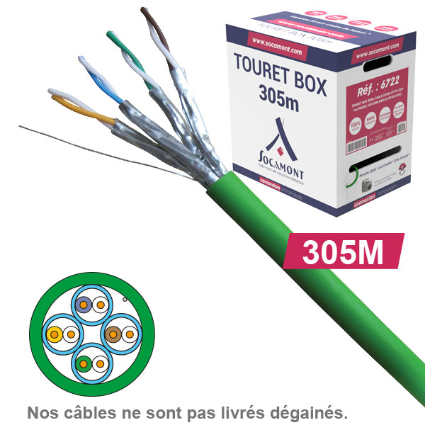 Socamont - Câble réseau - Cat 6A - UFTP - Touret Box de 305M - Paires 1x4 - LSOH Dca - Vert (réf. 6722) - photo 1