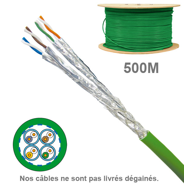 Socamont - Câble réseau - Cat 7A - SFTP - Touret de 500M - Paires 1x4 - LSOH Dca - Vert (PRIX AU M) (réf. 6730)
