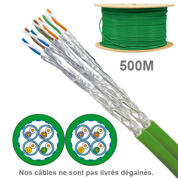 Socamont - Câble réseau - Cat 7A - SFTP - Touret de 500M - Paires 2x4 - LSOH Dca - Vert (PRIX AU M) (réf. 6731)