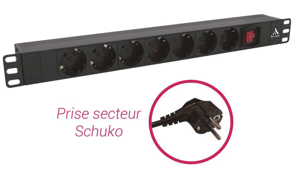 Socamont - Bandeau de prises - 19'' - 1U - 7 prises SCHUKO Avec Interrupteur Lumineux (réf. 71110) - photo 1