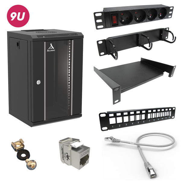 Socamont - Coffret Réseau BUNDLE avec accessoires - 10'' - 9U - H485xL310xP300 - Noir - Monté - Porte Verre (réf. 71692) - photo 1